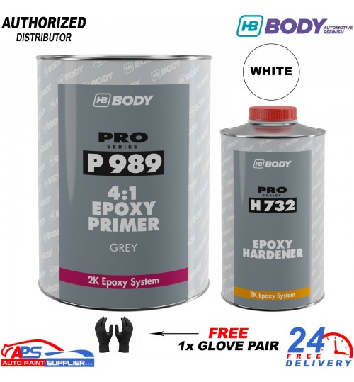 HB BODY P989 5L Epoxy Primer White + H732 Hardener With 1x Glove Pair